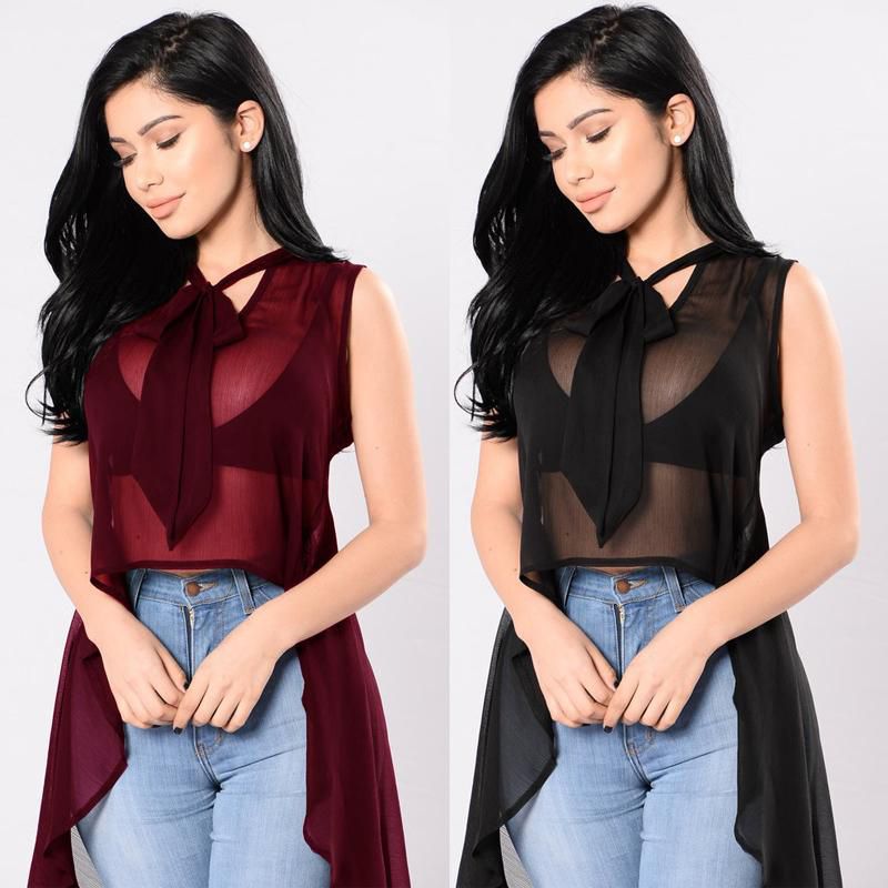Fashion Womens Sleeveless Loose Blouse Casual Shirt Summer Sheer Tops T-Shirt