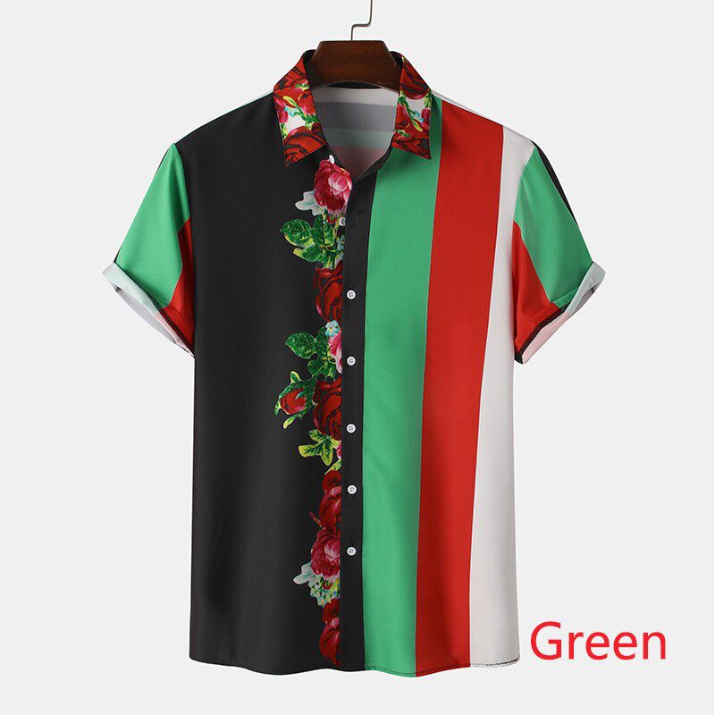 2021 Men Hawaiian Shirt Lapel Short Sleeve Print Patchwork Streetwear Blouse Beach Chic Casual Camisa Masculina S-3XL INCERUN