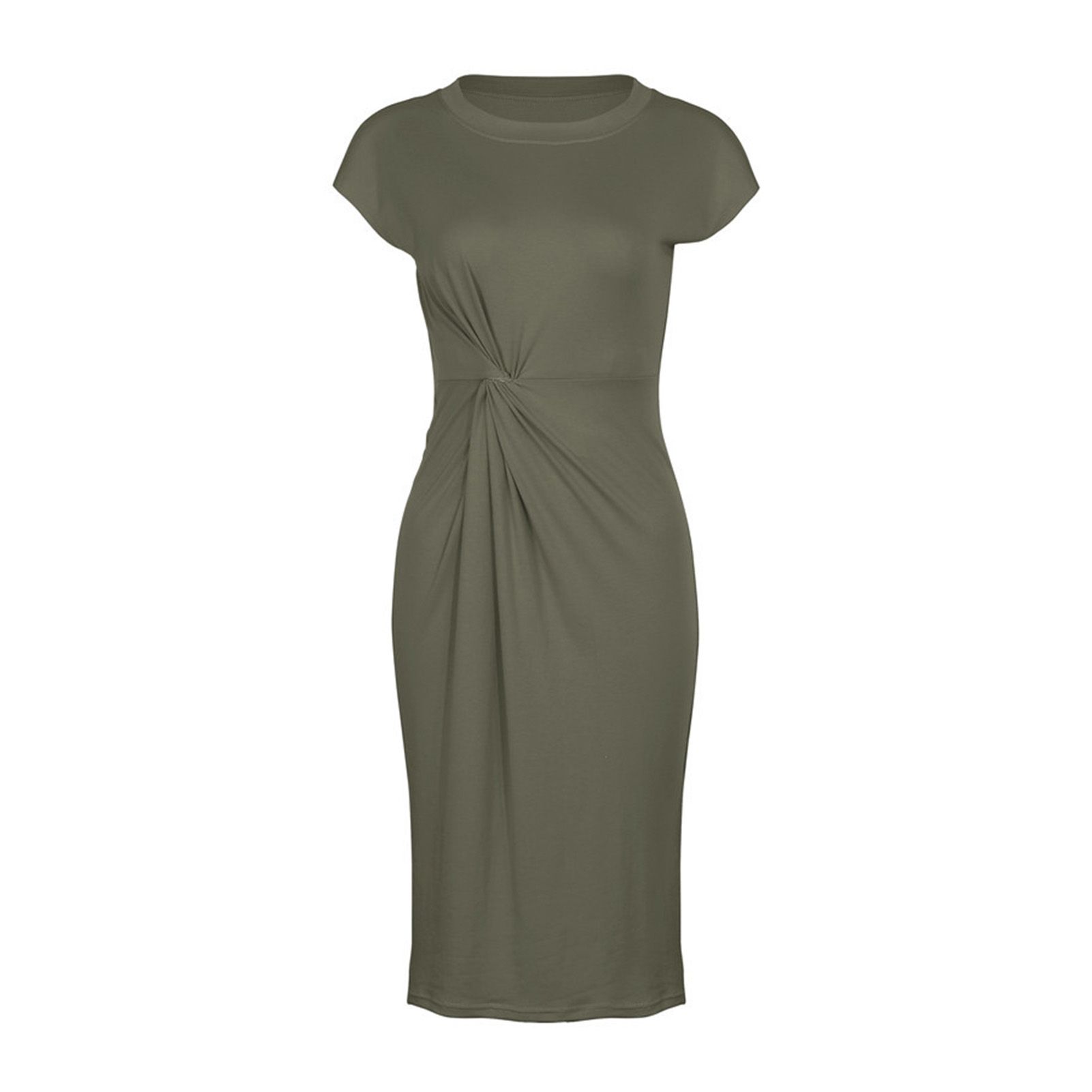 Women Sundress Short-sleeved Slim Fit Base Bottoming Mid-length Kink Dress for Summer