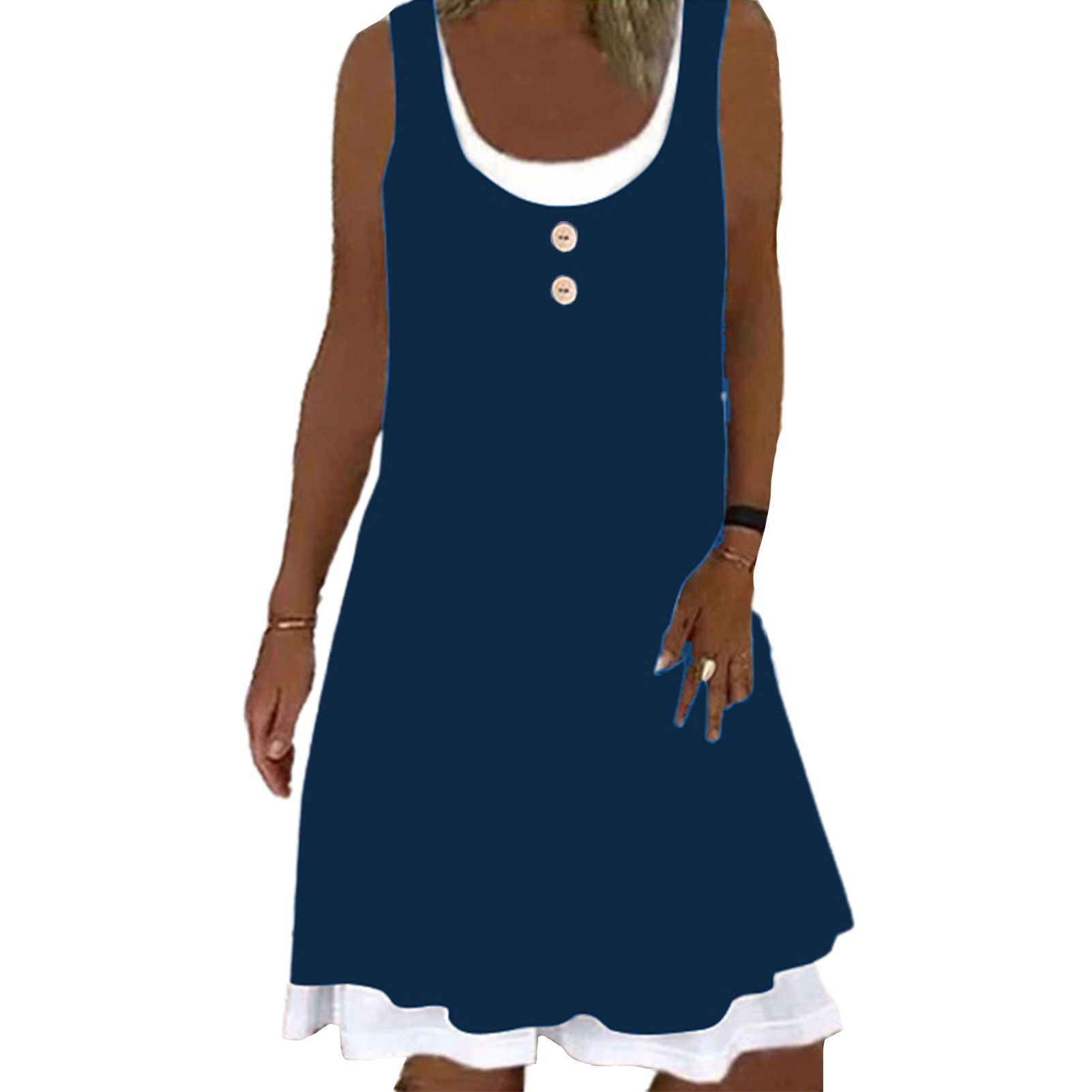 Mid Waist Sundress Sleeveless U-neck Women Fake Two-piece Strap Dress for Summer