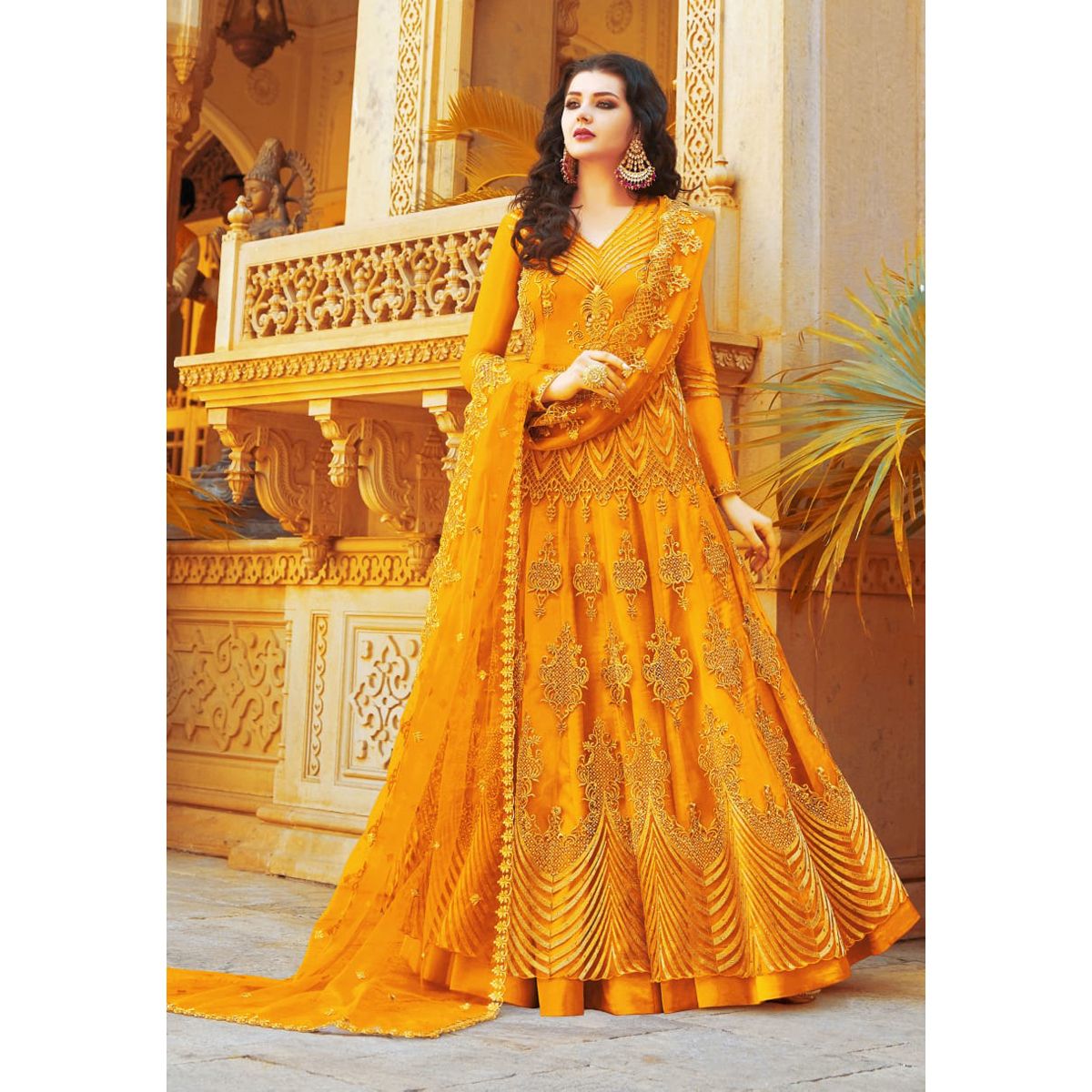 জড়জেট এমব্রয়ডারী সুতার কাজ Unstich Embroidary Georgette  Long Gawn For Women S-569