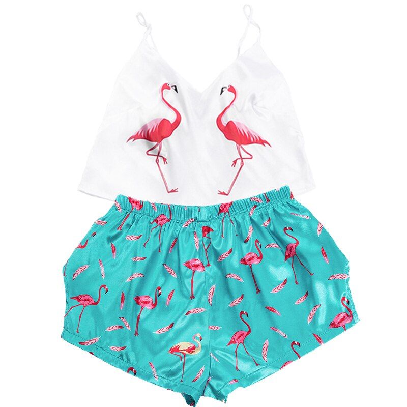 Women's Sleepwear Cute Cartoon Print Short Set Pajamas for Women Pyjama Set Sweet V Neck Sleeveless Strap & Shorts Summer Pijama