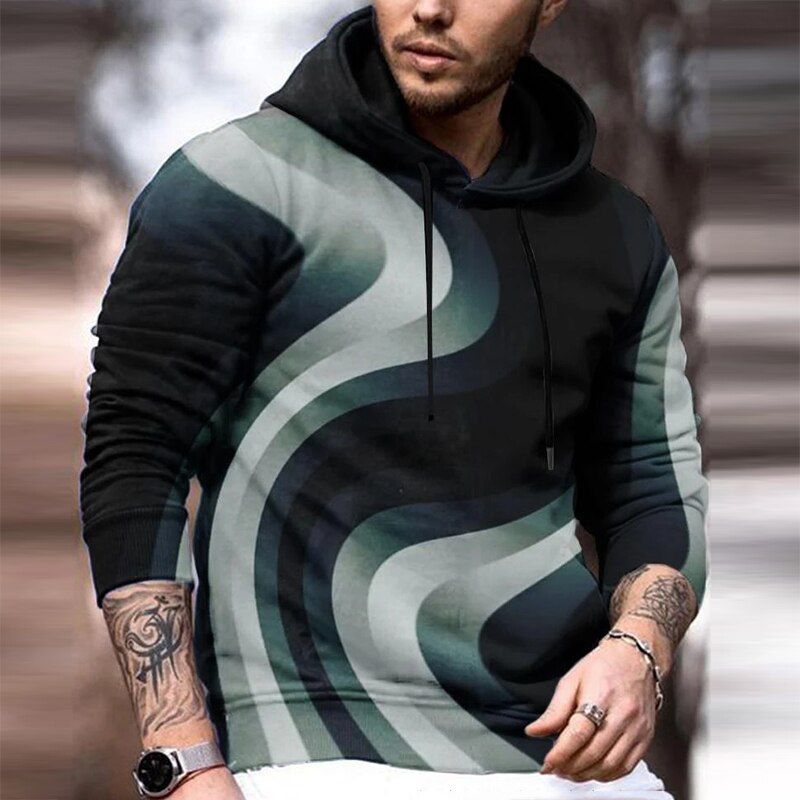 Autumn Casual Loose Hoodies Sweatshirt For Men Fashion Pattern Print Hooded Tops Retro Male Long Sleeve Pullover Streetwear