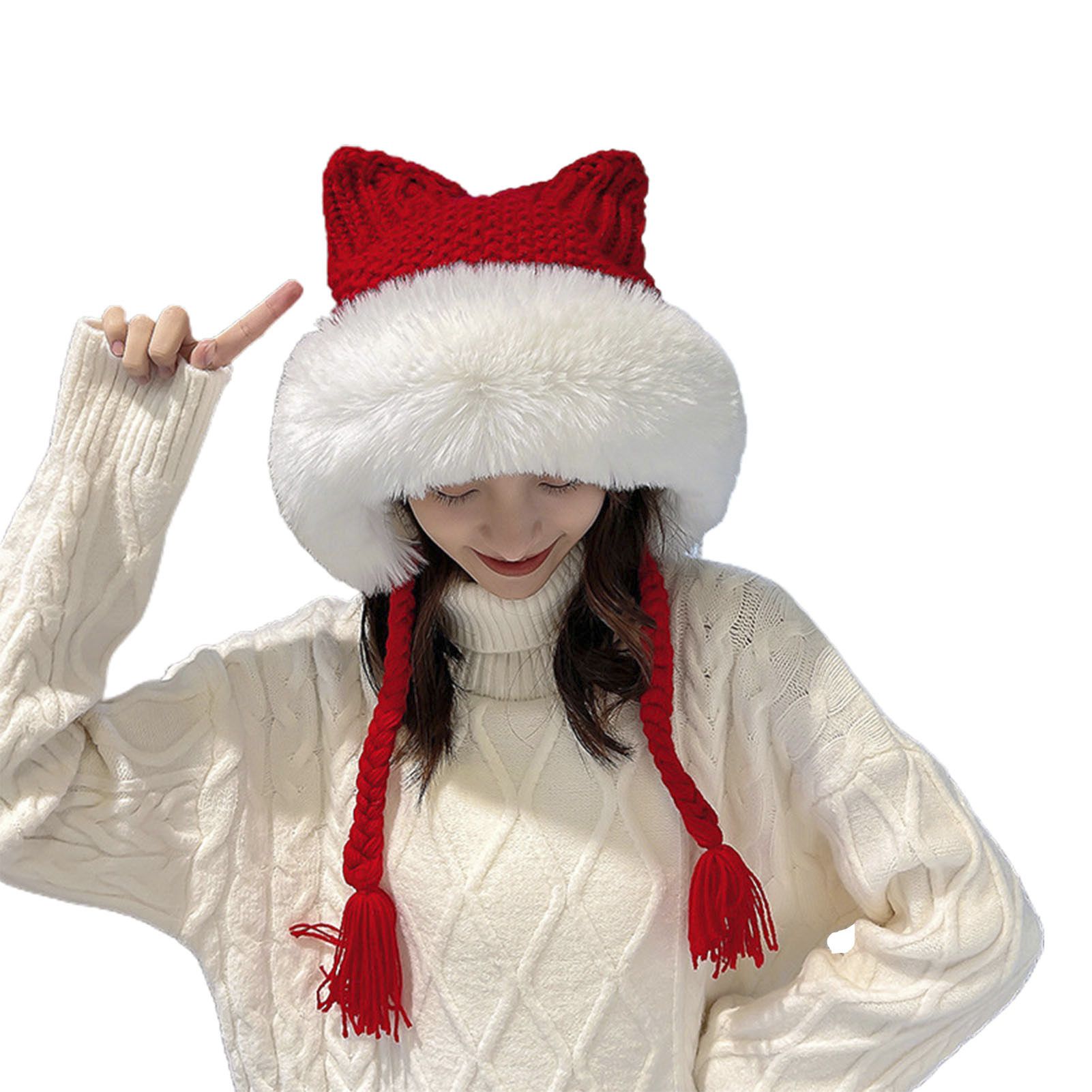 Winter Knitted Hat Thickened White Fluffy Edge Beanie Hat