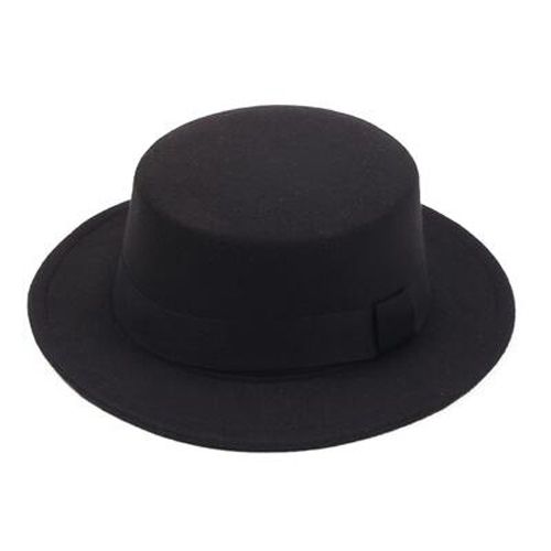 Brand New Wool Boater Flat Top Hat For Women's Felt Wide Brim Fedora Hat Laday PPie Chapeu de Feltro Bowler Gambler Top Hat