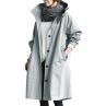 Women Autumn Solid Color Pocket Hooded Windbreaker Long Trench Coat Outerwear