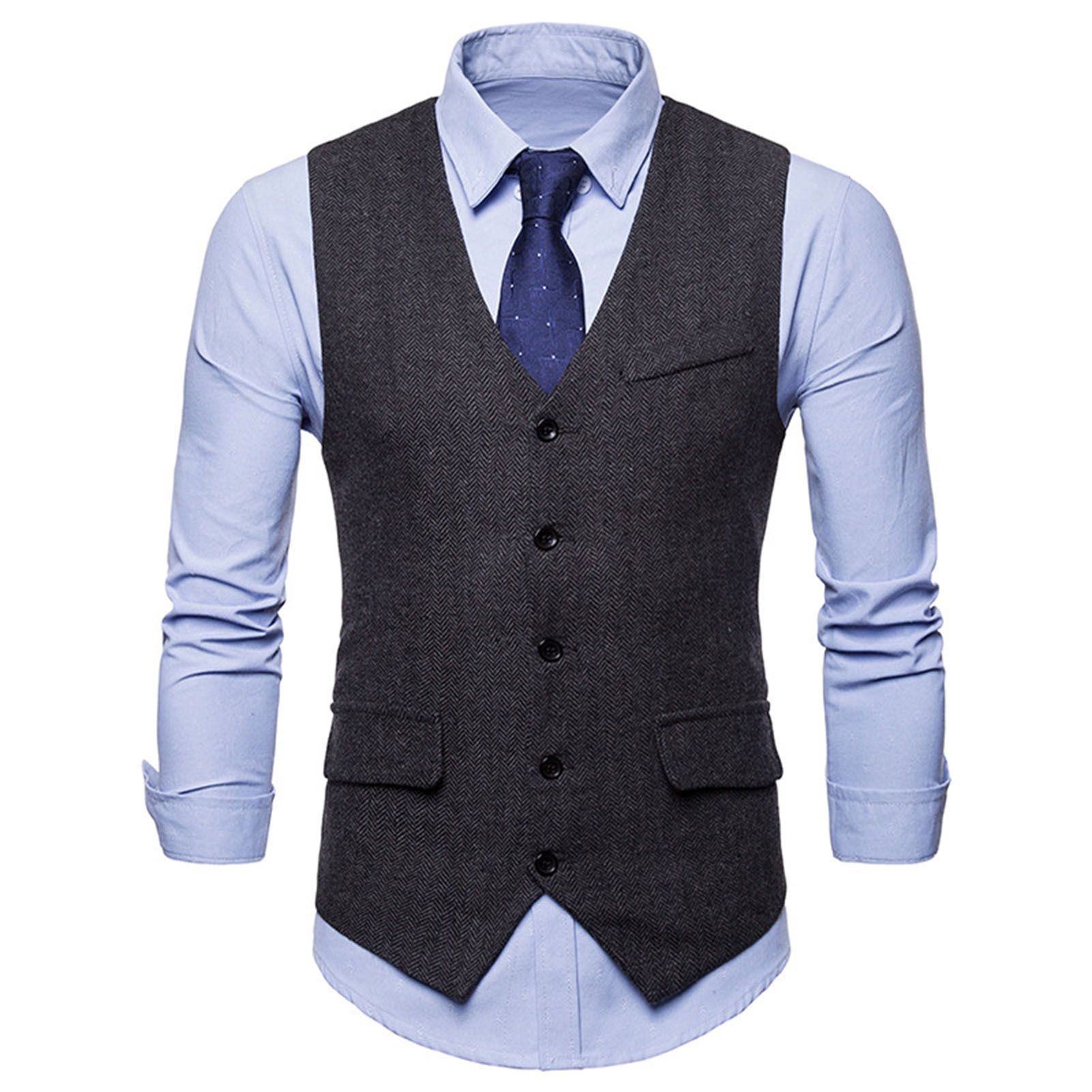 Business Vest Buttons Closure Solid Color Men Formal Business Vest