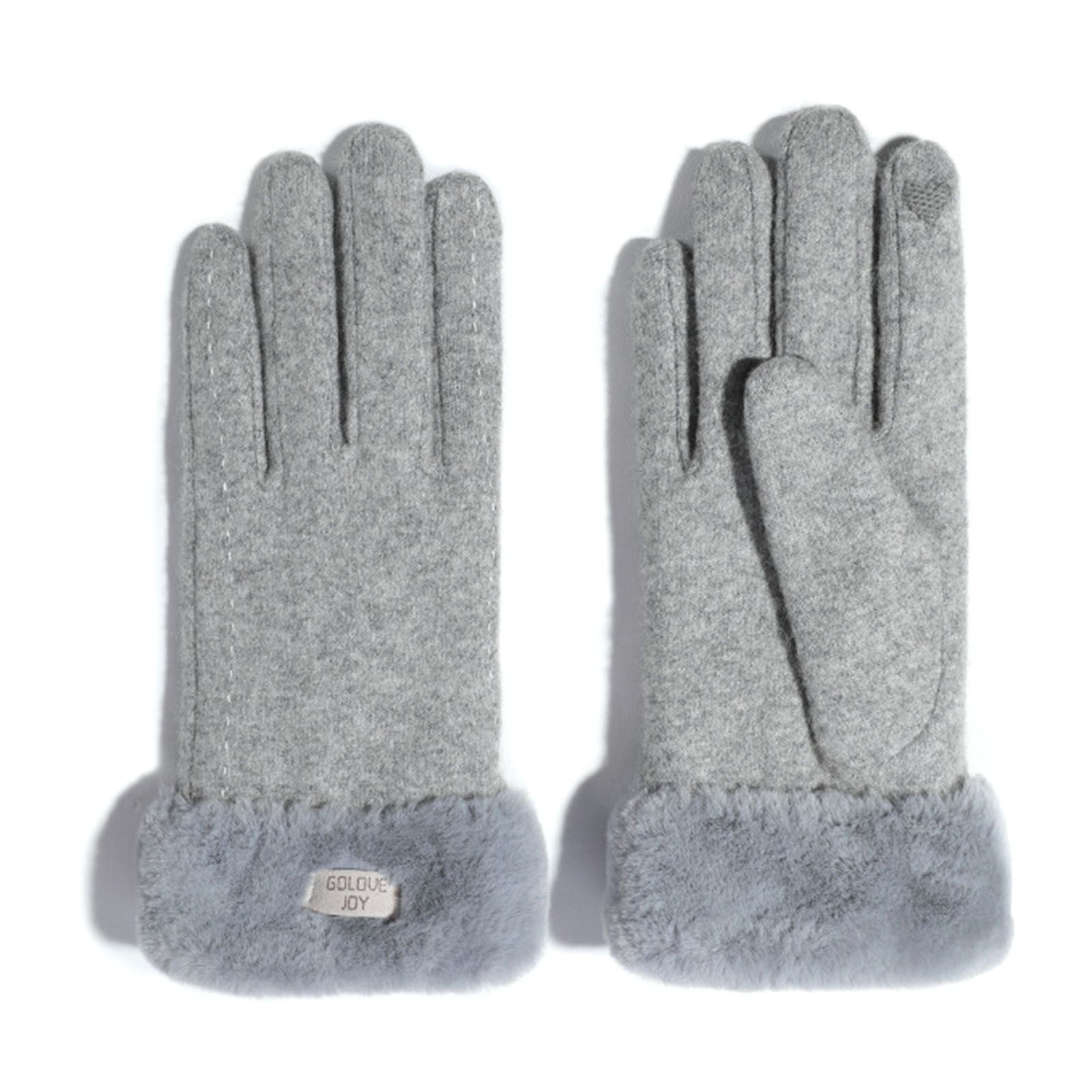 Women Gloves Windproof Fluffy Cuffs Touch Screen Lady Driving Gloves