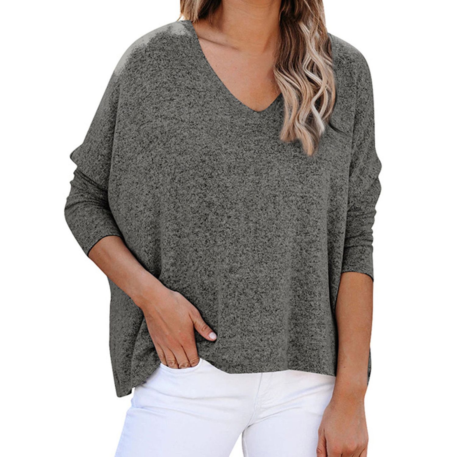 Simple T-shirt Solid Color Batwing Sleeve All Match T-shirt