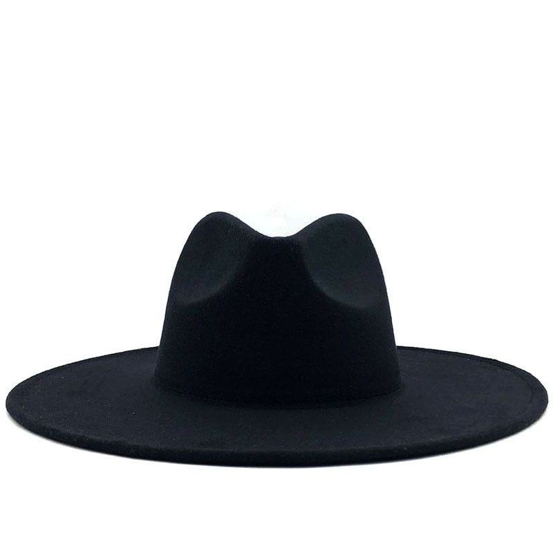2020 ple British Style winter wool solid Classic fedoras cap men women panama jazz hat 9.5CM Wide Brim Big Fedoras
