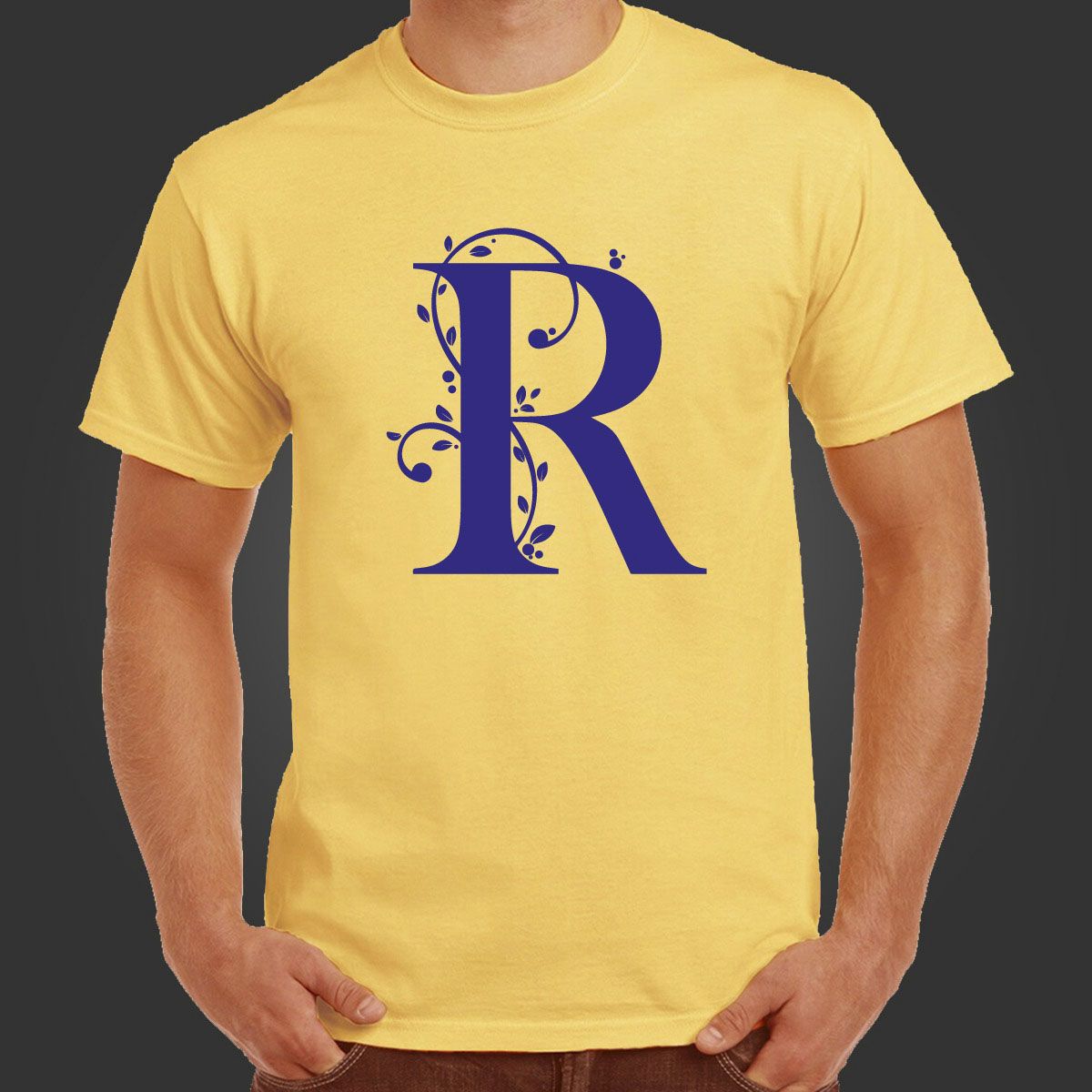 Yellow Synthetic Alphabet T-shirt A to Z T-shirt for Men