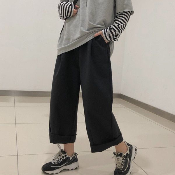 Women Pants Student Loose Ins Straight Korean Style Wide Leg Trousers Simple Retro Kpop Ulzzang Oversize Leisure Daily