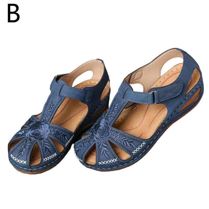 Women's Platform Sandals Summer Casual Sandals Closed Toe Mules Slippers Flat Shoes Hollow Woven Flower Sandals