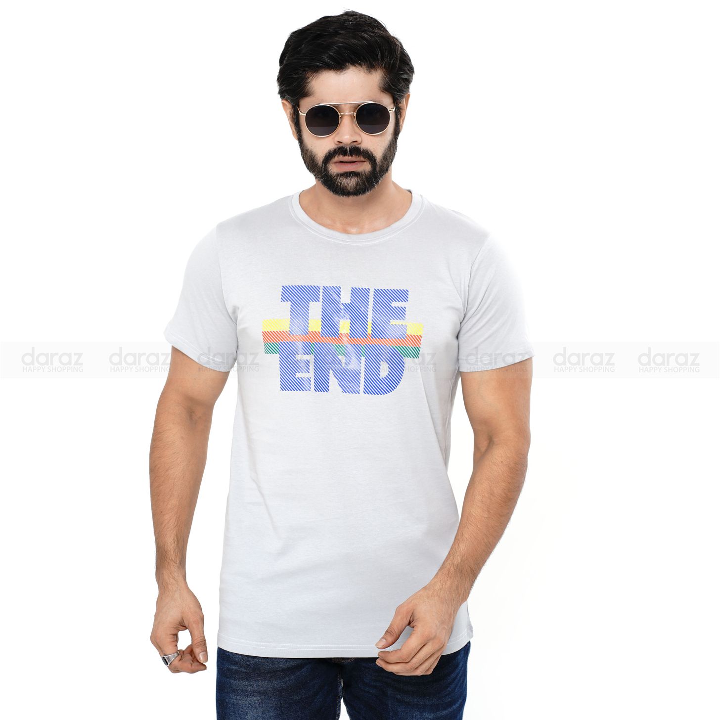 Grey Color Printed Cotton T-Shirt For Men