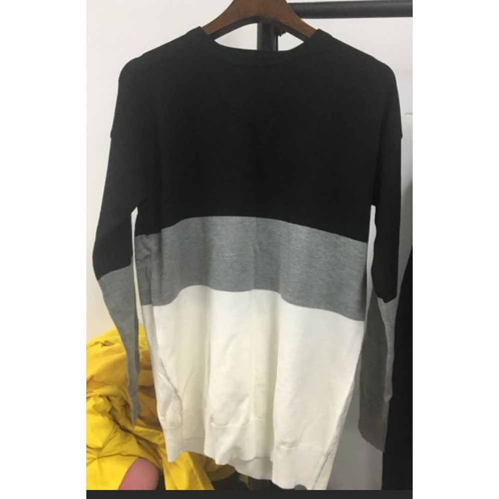 Casual Sweater O-Neck Long Sleeve Pullover Loose Three-color Contrast Top