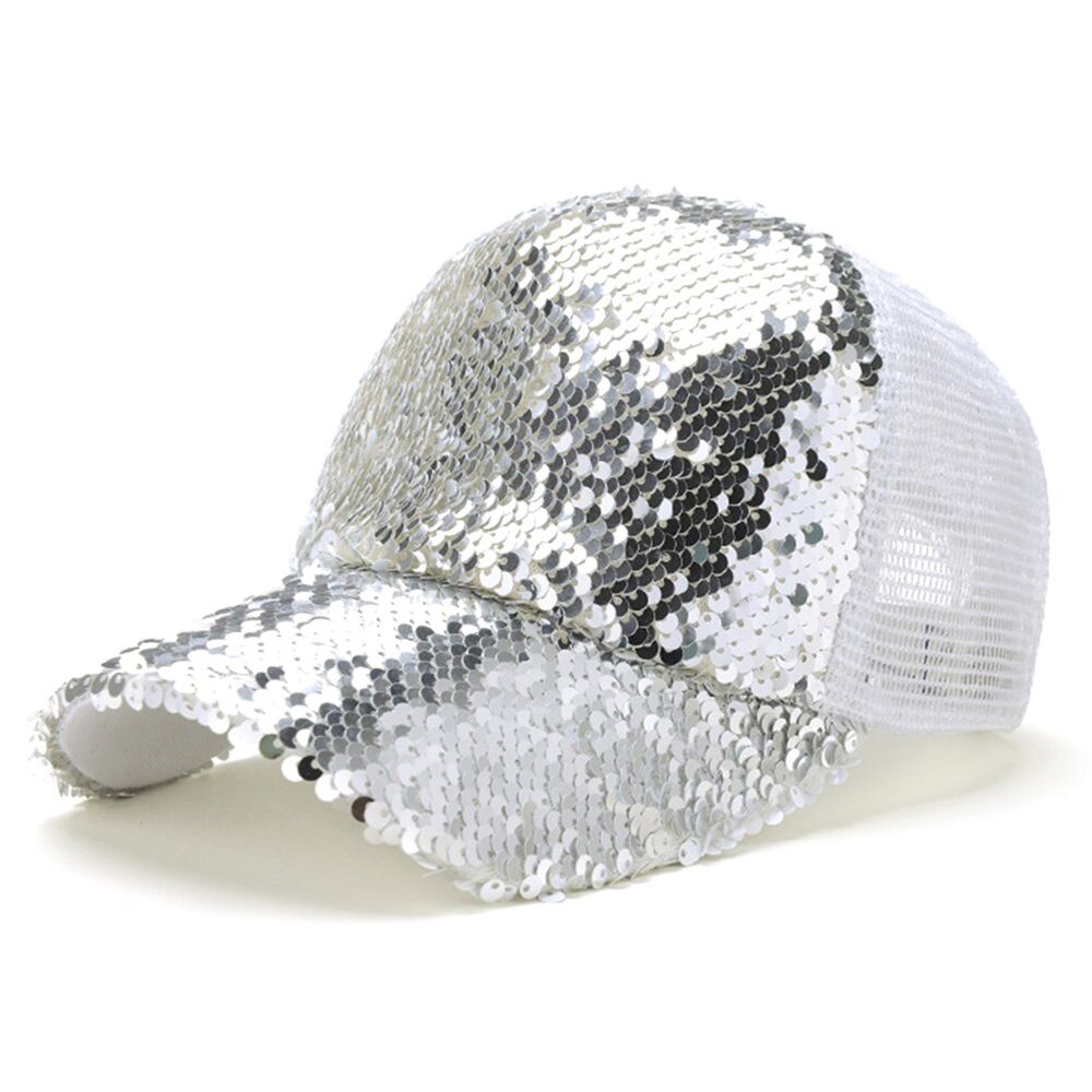 2019 Women Girl Hat Baseball Cap Fashion Baseball Sequins Shiny Messy Bun Sun Caps for Outdoor Activity