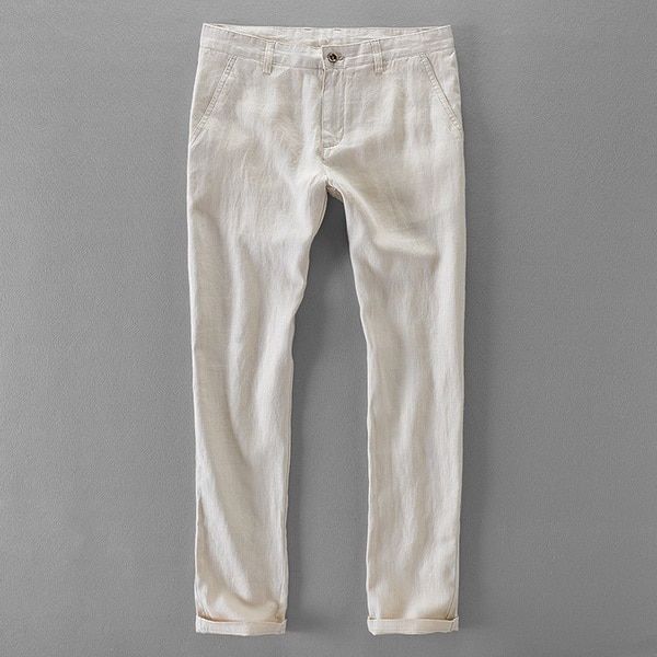 100% Quality pure linen casual pants men long men trousers business fashion pants mens solid flax trousers mens pantalon