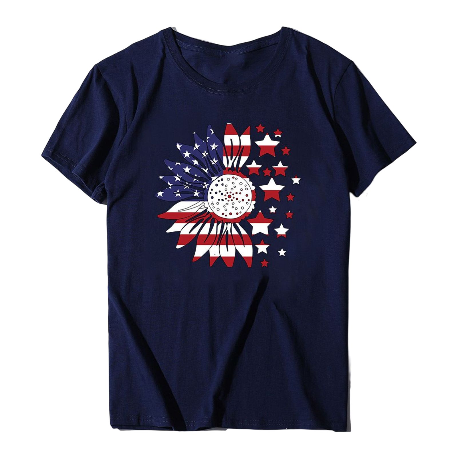 Women Pullover T-shirt Attrtive O-neck Sunflower Printed Women Pullover