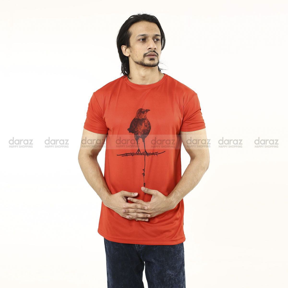 Bird Trendy Half Sleeve T-Shirt For Men-Red