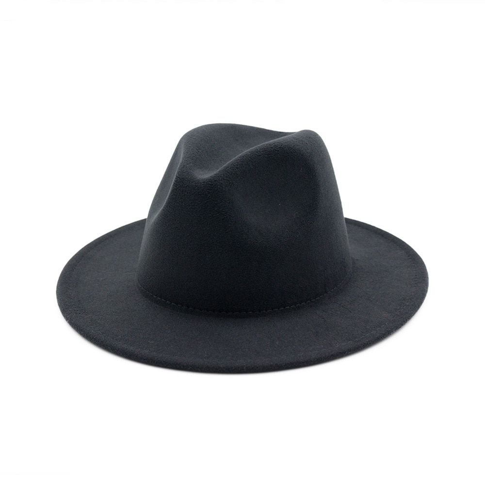 Uni Solid Color Single Side Wool Felt Jazz Fedora Hats Elegant Men Women Wide Brim Panama Trilby Cap wholesale
