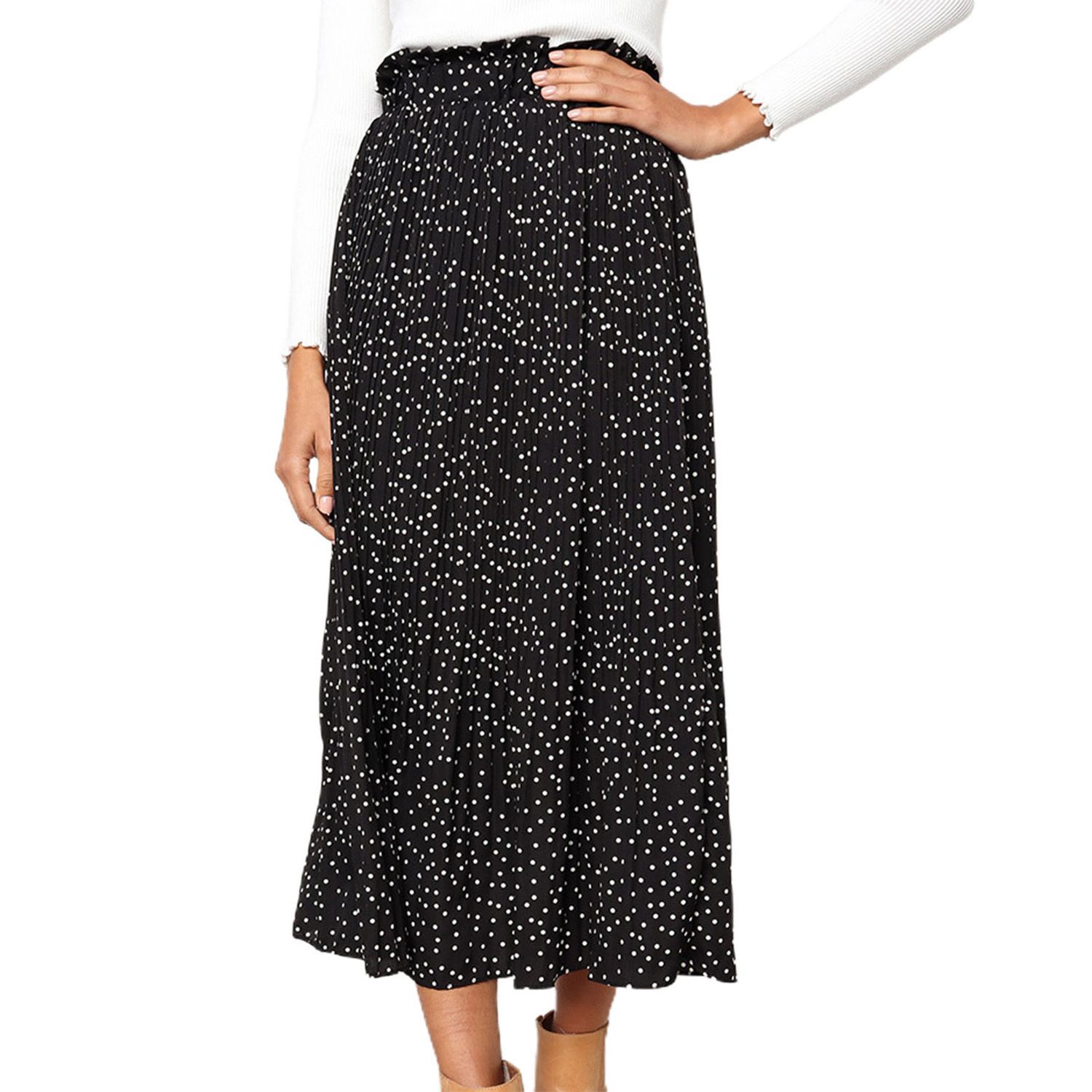 Office Skirt Large Hem Dot Print Pleateddi Skirt