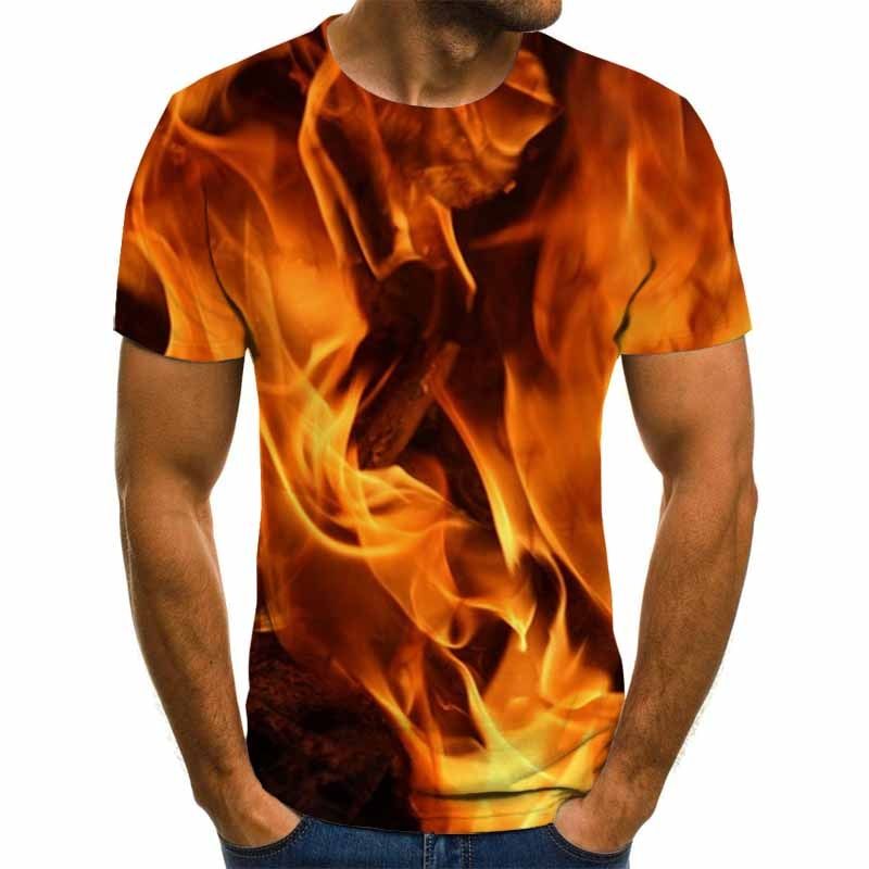 flame men's T-shirt summer fashion short-sleeved 3D round neck tops smoke element shirt trendy men's T-shirt