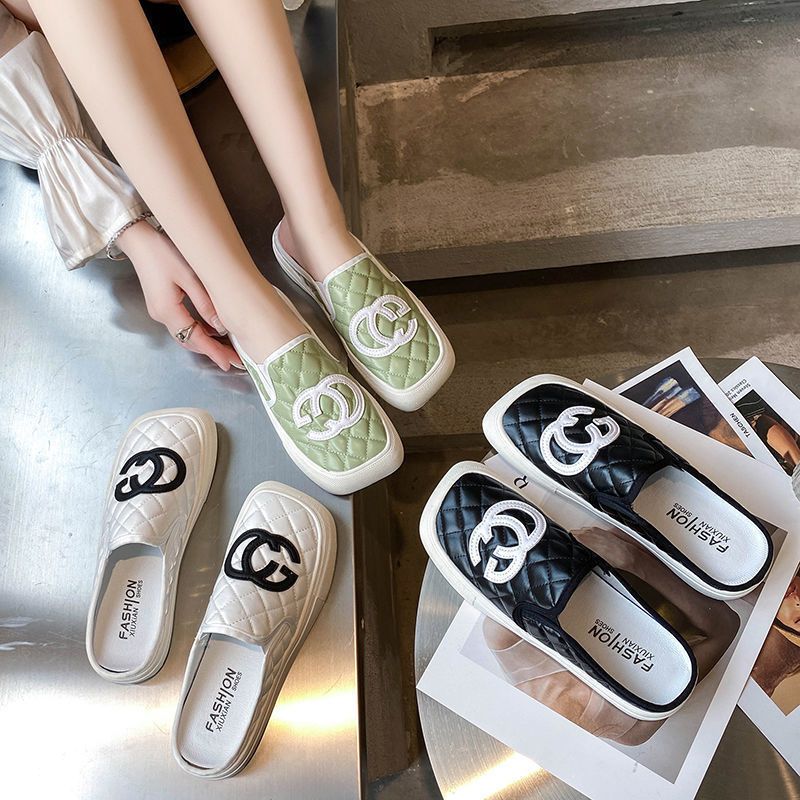 Korea Style Open Heels Slippers For Women Girls Sandals For Women Canvas Shoes Sneakers For Women Teenagers Flat Shoes For Women  053102