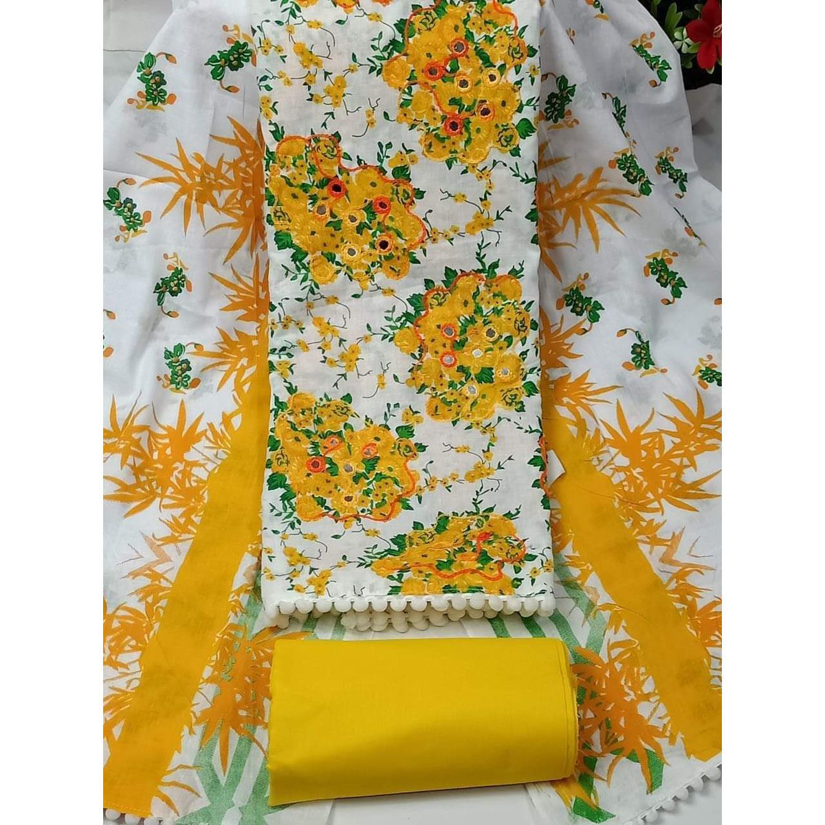 New Joypuri Ari Unstitched Fashionable Stylish Gorgeous Three Piece Set For Women Clothing Salwar Kamiz { 3 Piece }