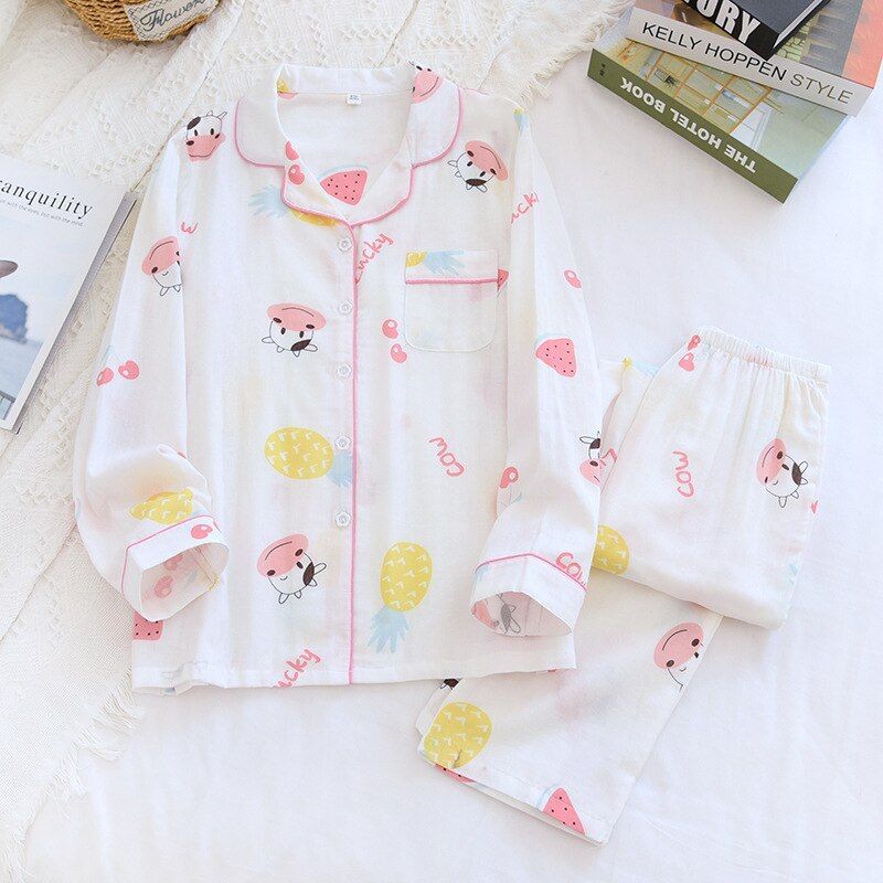 kimono femme maple leaf pajama sets women 100% gauze cotton long sleeve casual sleepwear women pyjamas autumn  sale