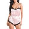 Women Low-cut Le Patchwork Waist Tight Adjusle Straps Bodysuit Sleepwear