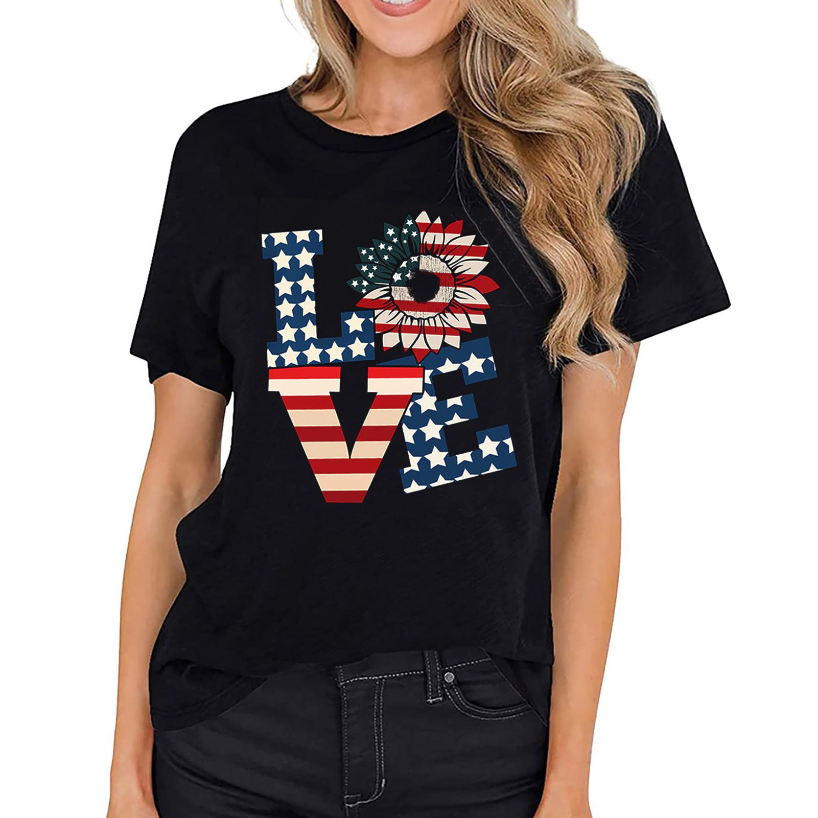 Women Top Eye-catching Breathable Independence Day Tee Top