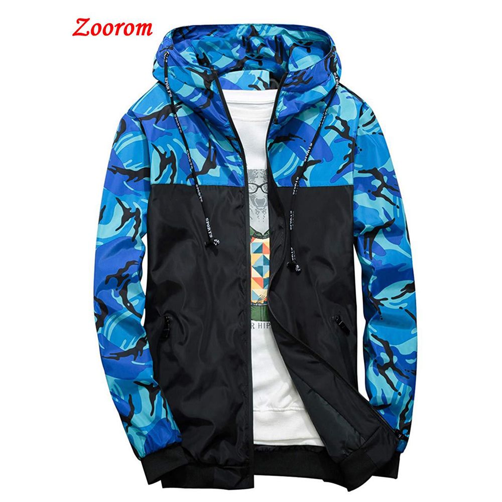 Men's Floral uflage Windbreaker Hooded Lightweight Zip-up Jacket with Hood