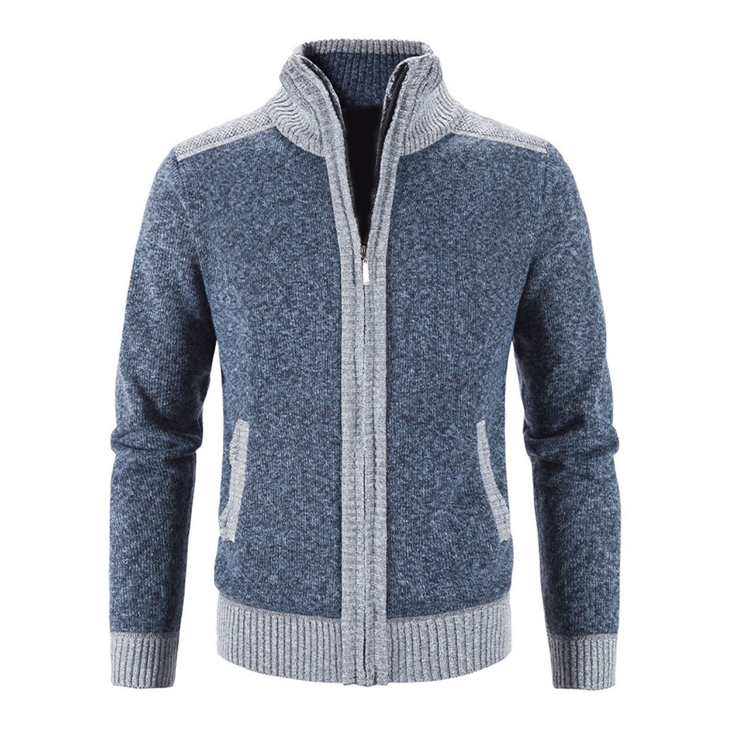 Cardigan Sweater Ribbing Cuff Men Pockets Knitted Sweater Coat