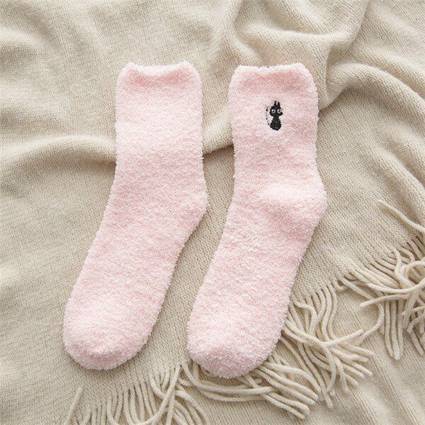 Embroidery Cat Deer Thickening Women Cotton Lovely Plush Keep Warm Sleep Ladies Funny Cute Socks Hosiery Winter Kawaii
