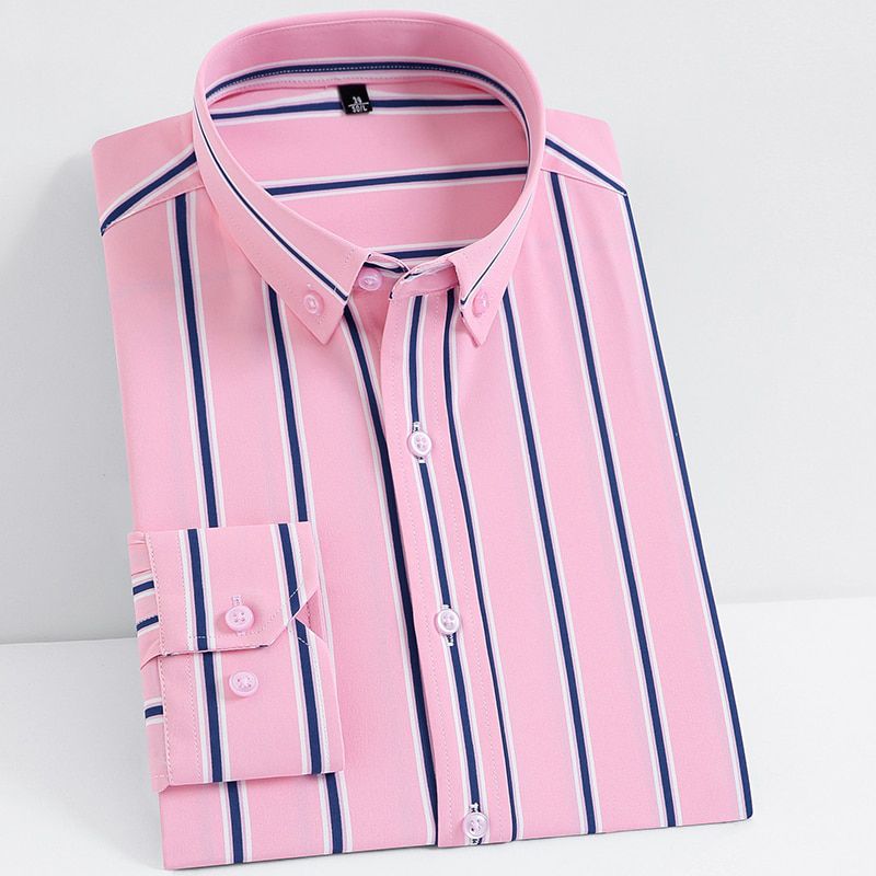 Mens Shirts Design Yellow White Striped Brand Social Shirt on up Formal Casual Elasticity Pocket-less Work Office Blouse