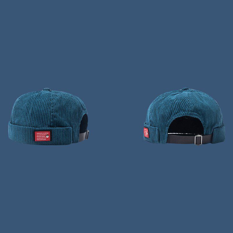 Men Women Skullcap Sailor Cap Corduroy Warm Rolled Cuff Bucket Cap Brimless Hat Solid Color Adjustable Cotton Hats
