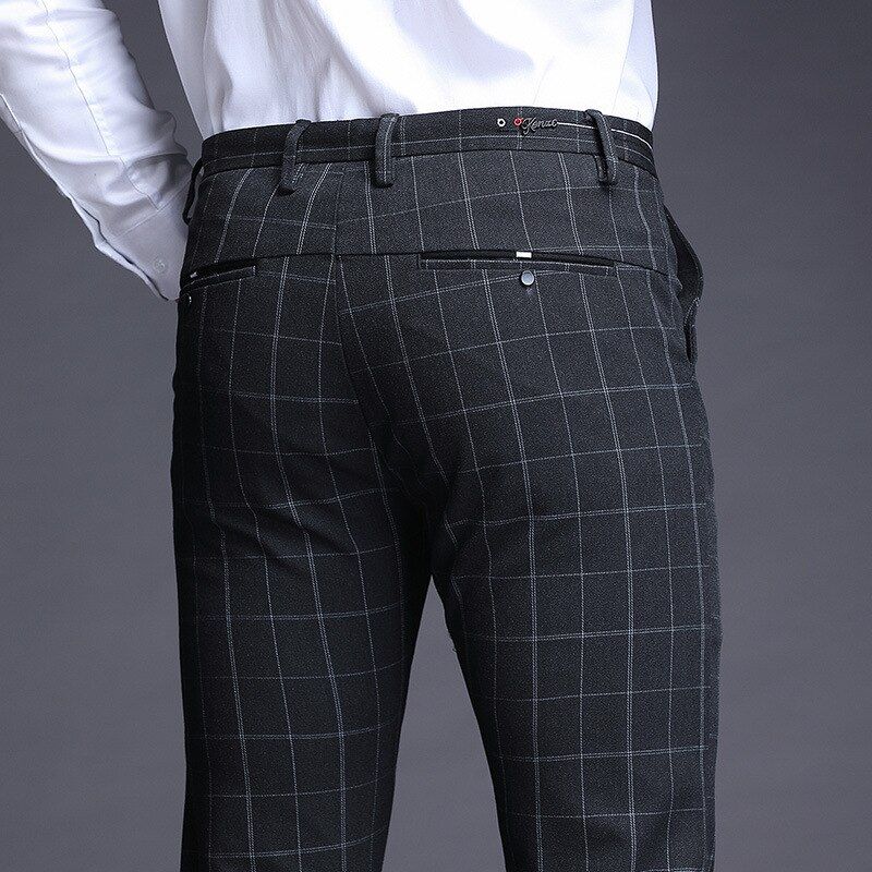 ICPANS Stretch Plaid Dress Pants Men Slim Fit  Men Suit Pants Length Formal Business Summer Suit Pants for men Trousers
