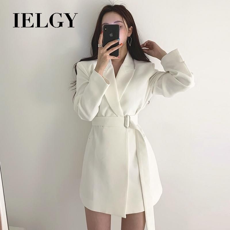IELGY Retro simple black and white temperament waist suit jacket female