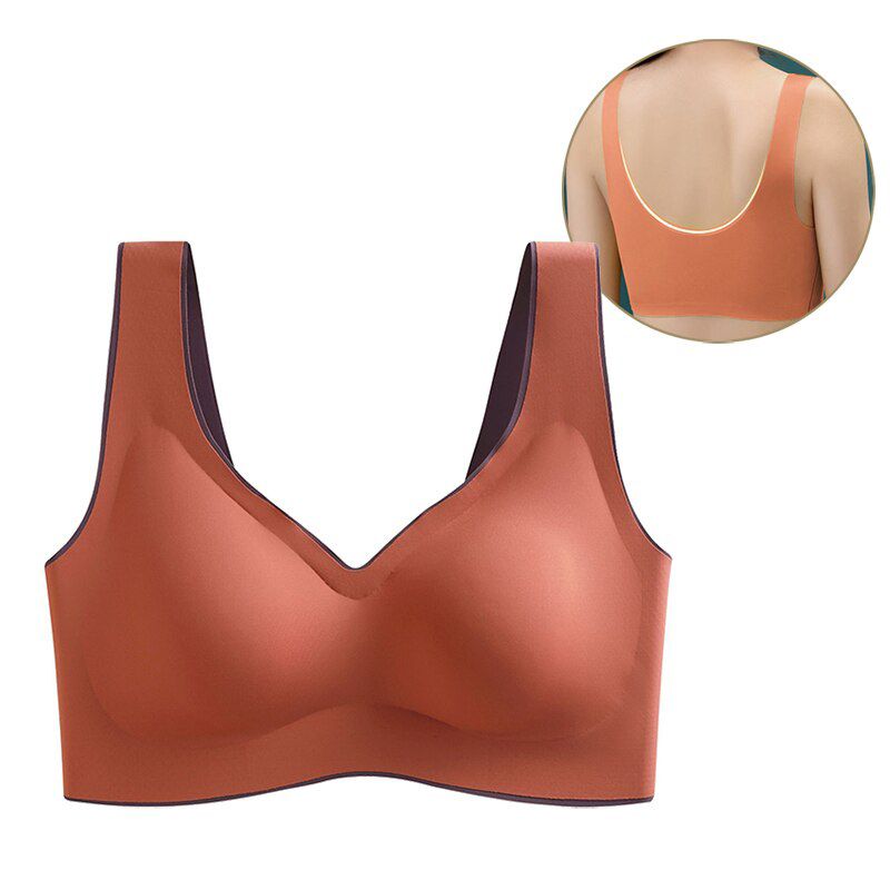 Jerrinut Plus Size Bra Latex Push Up Bra Seamless Bras for Women Bralette Top Bh Comfort Cooling Gathers Shock-Proof Pad