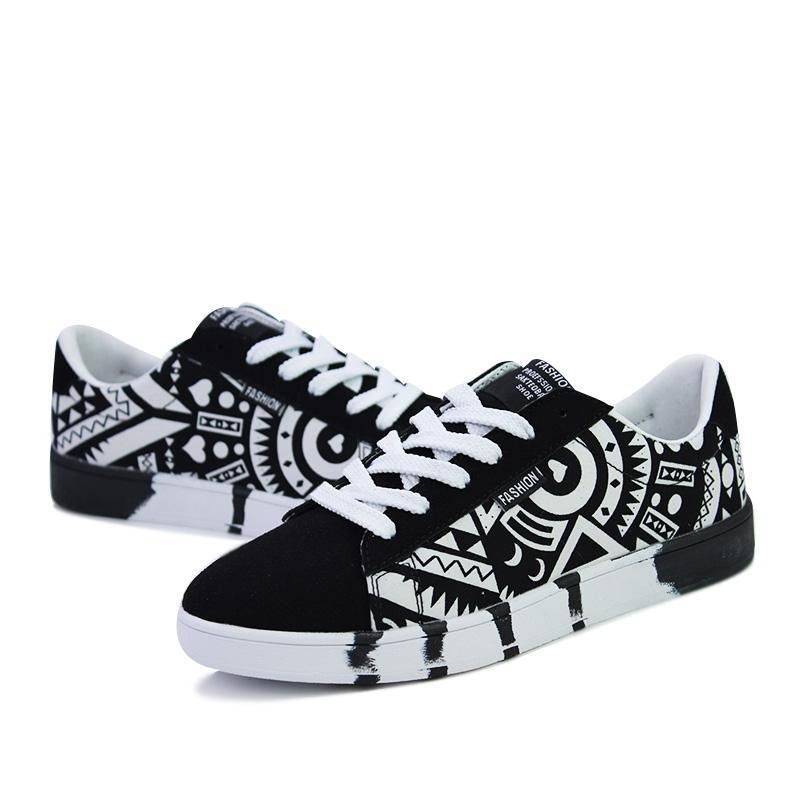 Men Fashion Casual Sneakers Print Graffiti Canvas Flats Shoes