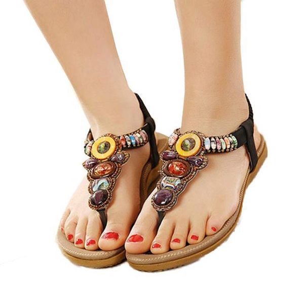 Women'Fashion Sweet Bead Clip Toe Flats Bohemian Herringbone Sandals
