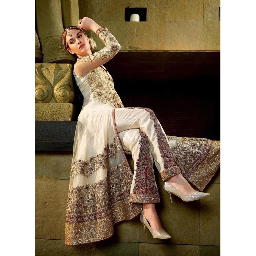 Exclusive Unstitched Cornsilk Georgette Gown For Women