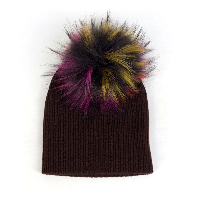 Geebro Fashion child baby Solid Color Ribbed Beanies hats Faux fur pompom Girls Boys Kids Cute skully hats