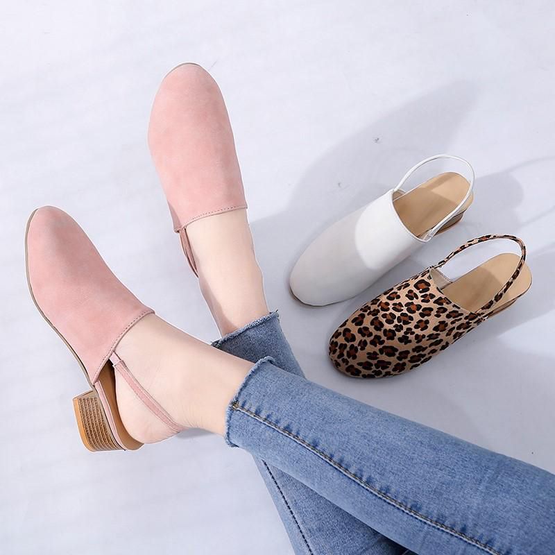 Large size Baotou sandals female summer 2019 new Korean version with thick with a single shoes word buckle square head foreign trade women's shoes