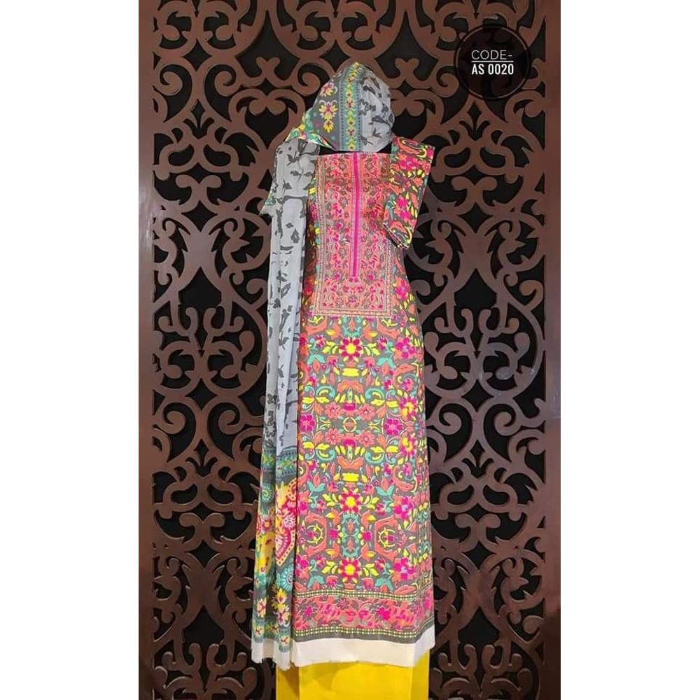 বেক্সি ভয়েল এর উপর রাবার পেস্ট স্কিন Rabar Past Skin Print Unstitched Cotton Three Piece 3 Piece For Women Shalwar Kameez