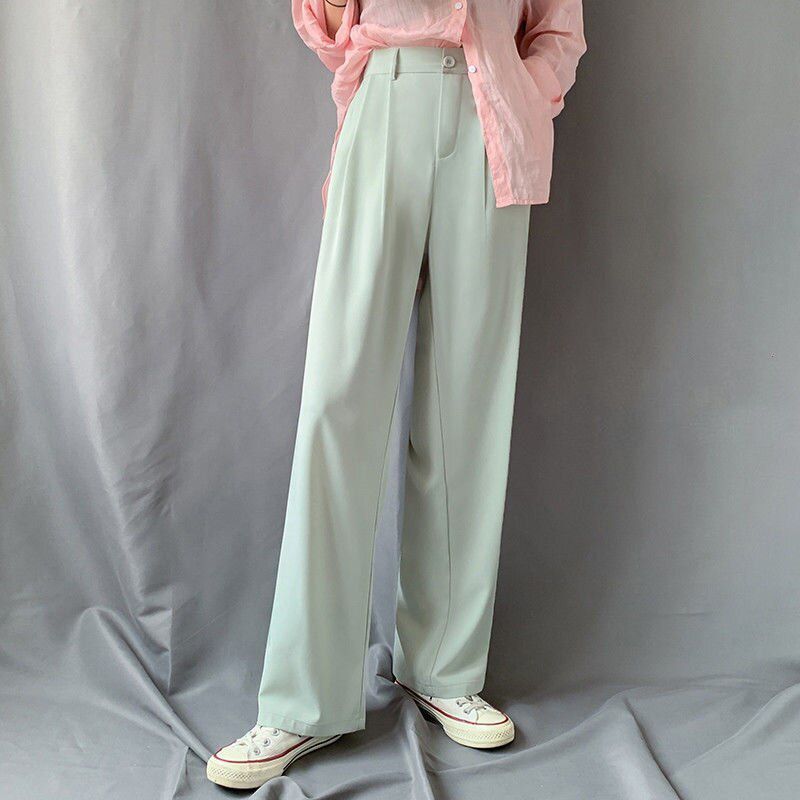 170-175cm Autumn Wide Leg Pants Women Elastic Waist Pants Elegant Office Ladies Khaki Trousers Plus Length Purple Gray