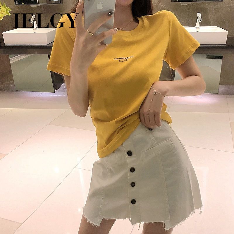 IELGY Slim short-sleeved T-shirt female Korean version of the wild ladies tops ins women's clothing