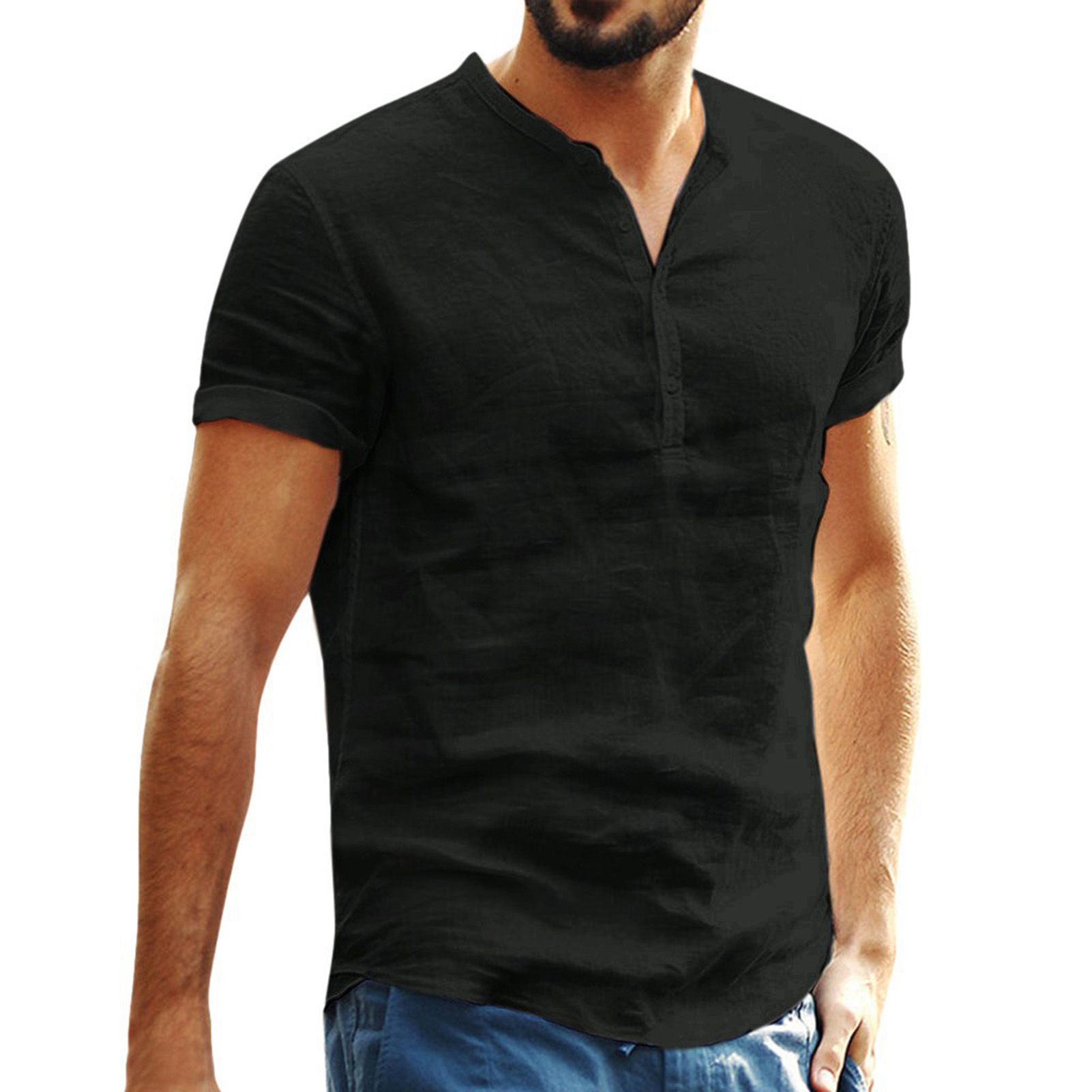 Shirt Short Sleeve Breathable Casual Men Single-breasted Shirt for Daily Life