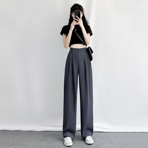 Women Pants Elastic Waist Wide Leg Fashion Female White Spring Autumn Loose Casual High Waist Long Trousers Ladies Chic Pants
