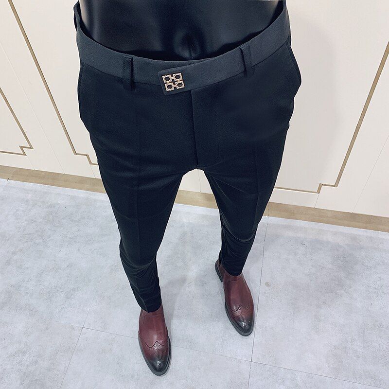 New Business Suit Pant Men Dress Pants Ankle Length Casual Slim Formal Trousers Elastic Pencil Pants Office Men Clothes 28-36